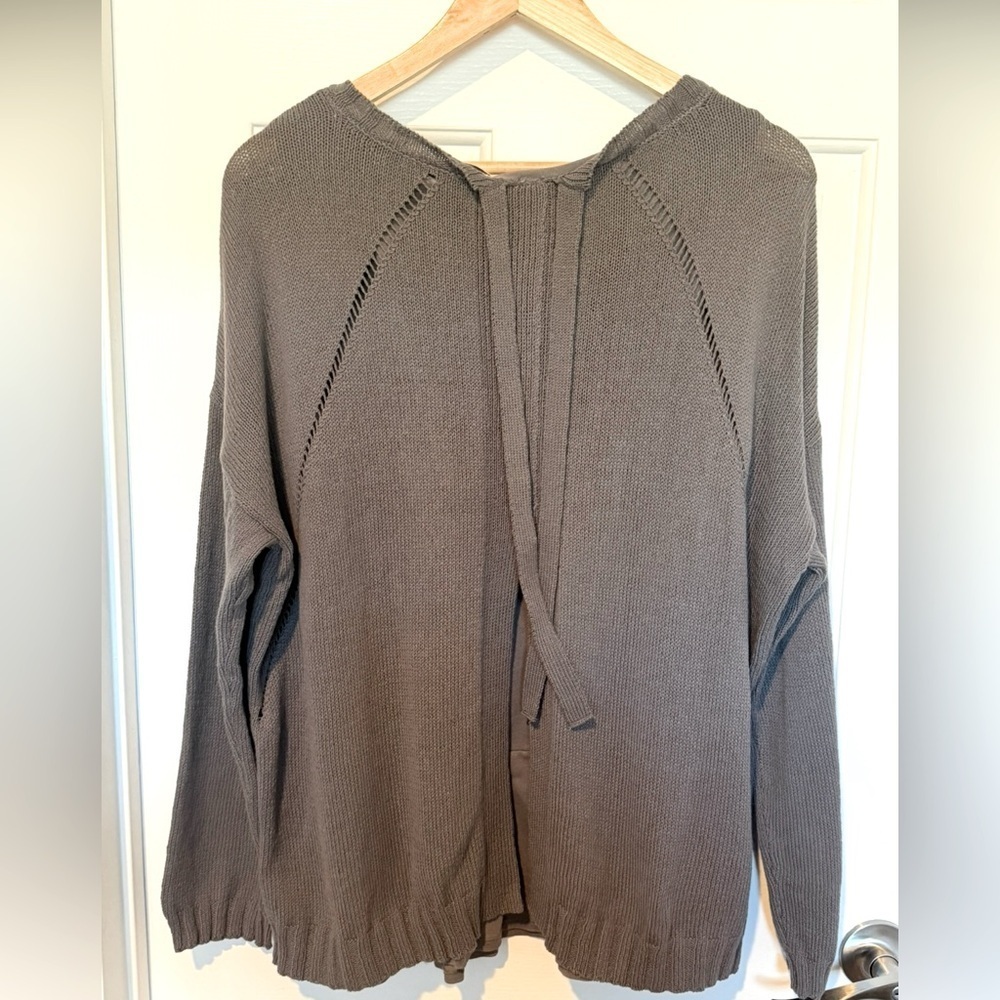J.Jill Gray Knit Open-Back Sweater with Tie Detail Cozy Layered Long Sleeve NWT